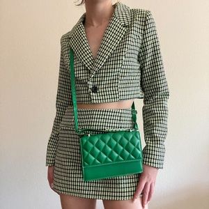 Forever 21 Cropped Blazer & Skirt/Shorts Green Set